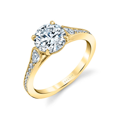 Sylvie Esmeralda Round Three Stone Engagement Ring Setting