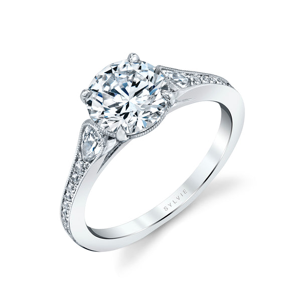 Sylvie Esmeralda Round Three Stone Engagement Ring Setting