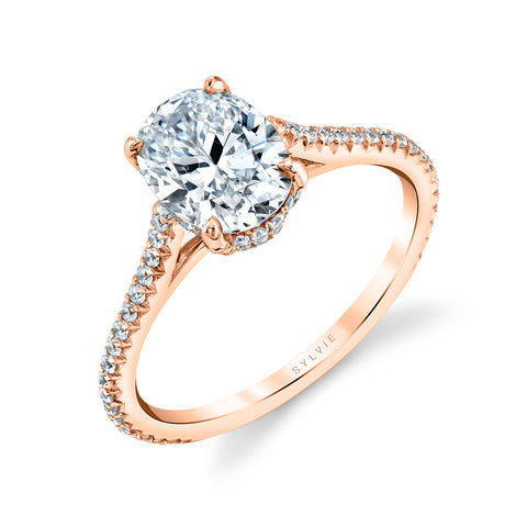 Sylvie Steffi Oval Classic Hidden Halo Engagement Ring Setting