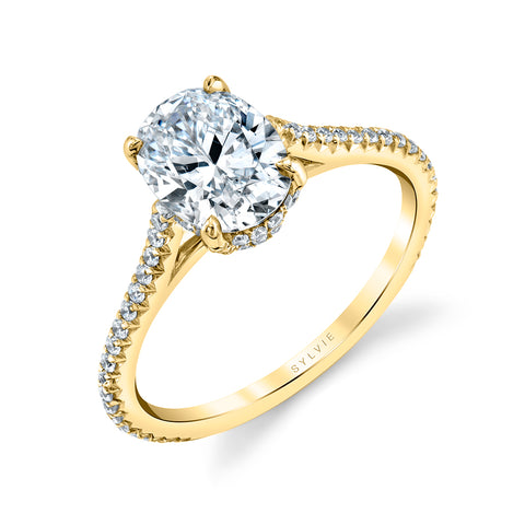 Sylvie Steffi Oval Classic Hidden Halo Engagement Ring Setting