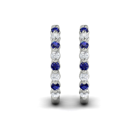 Vlora Adella 14K Gold Diamond and Blue Sapphire Twist Huggie Hoop Earrings (Diamond 0.36CTW, Blue Sapphire 0.52CTW )