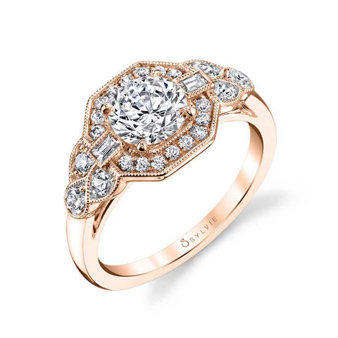 Sylvie Francesca Vintage Round Engagement Ring Setting