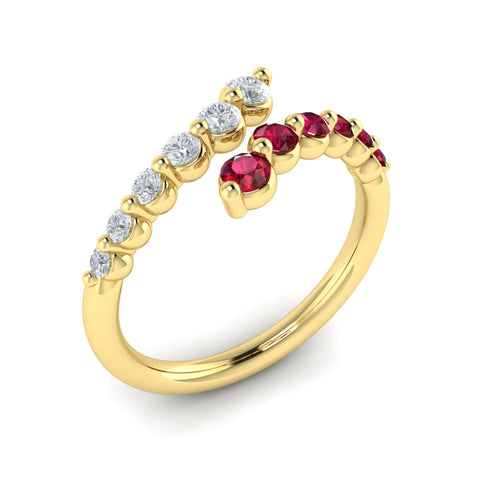 Vlora Adella14K Diamond and Ruby Open Wrap Ring (0.26CTW Diamond, 0.36CTW Ruby)
