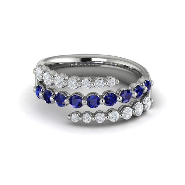 Vlora Adella 14K Diamond and Blue Sapphire Three Row Wrap Ring (0.52CTW Diamond, 0.77CTW Blue Sapphire)