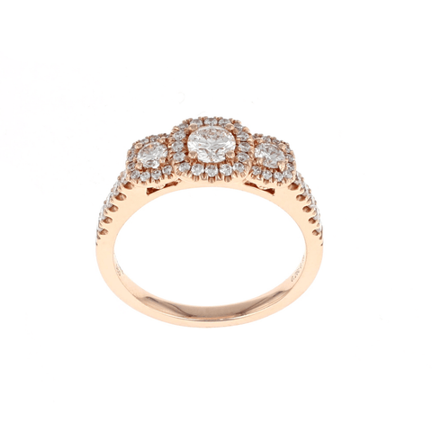 Three Stone Halo Complete Engagement Ring 14K Rose Gold (.72CTW)