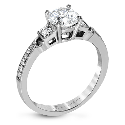 Zeghani Three Stone Trinity Engagement Ring ZR1473 WHITE 14K SEMI